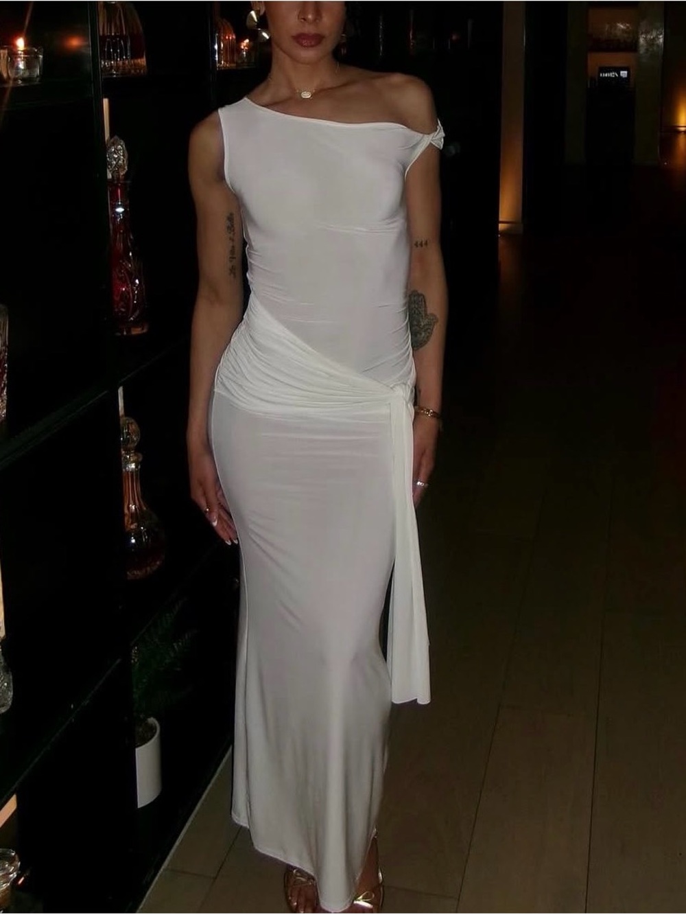 PrettyLittleThing Elegant One-Shoulder White Maxi Dress